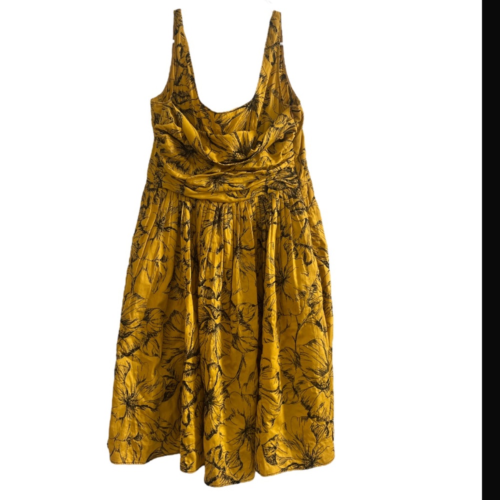 Moschino yellow & Black floral dress w pockets